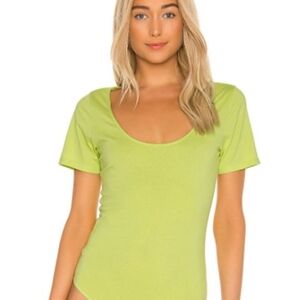 GRLFRND Women’s Bodysuit Neon Lime Green Lora Scoop Neck Short Sleeve Size XS